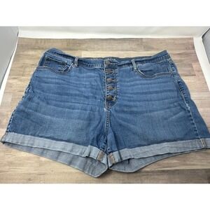 A.n.a Jean Shorts Size 18 High Rise Shorty Medium‎ Wash 3.5" Inseam Cuffed EUC